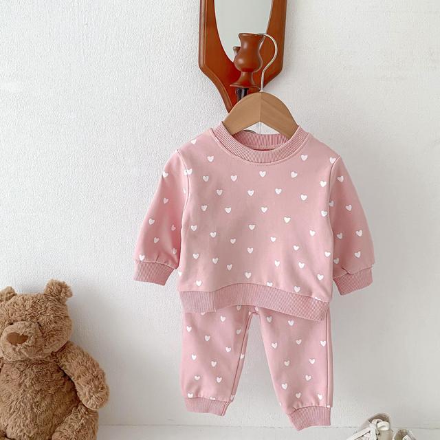 TEMU Csecsemő és kisgyermek lányok sportos, szív mintás hosszú ujjú pulóver szettje tavaszra/őszre, tökéletes a szabadban való használatra