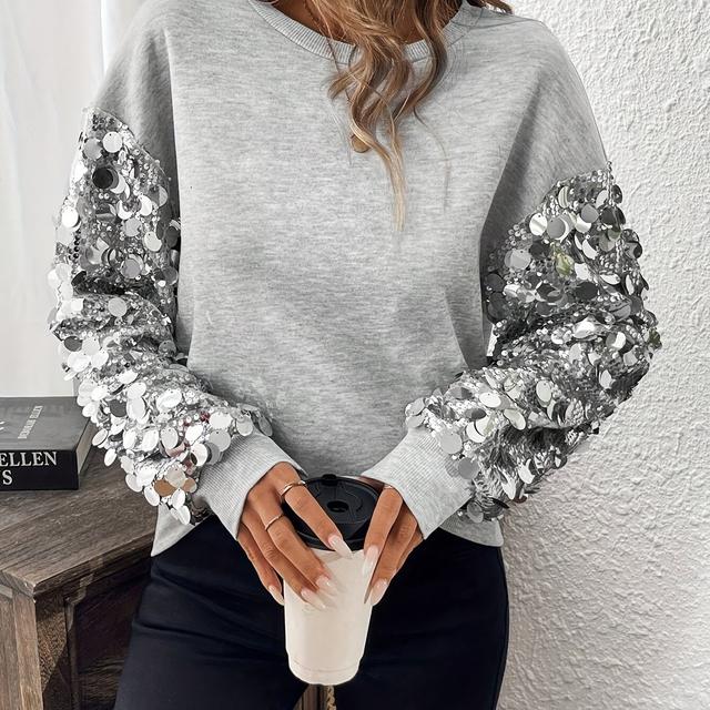 TEMU Pull-over Femme Luxueux à Paillettes Grises avec Circulaires