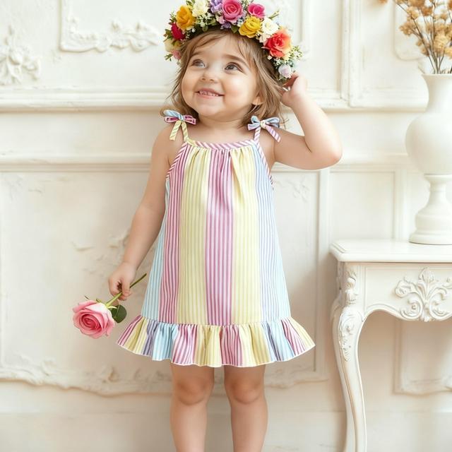 TEMU Vestido Lindo para Niñas Verano Infantil Divertido con Tirantes Falda de Moda para Recién Nacidos Ropa Cómoda para Bebé Falda para Bebé Niña Color Vertical, Ropa para Niñas, Vestidos para Niñas