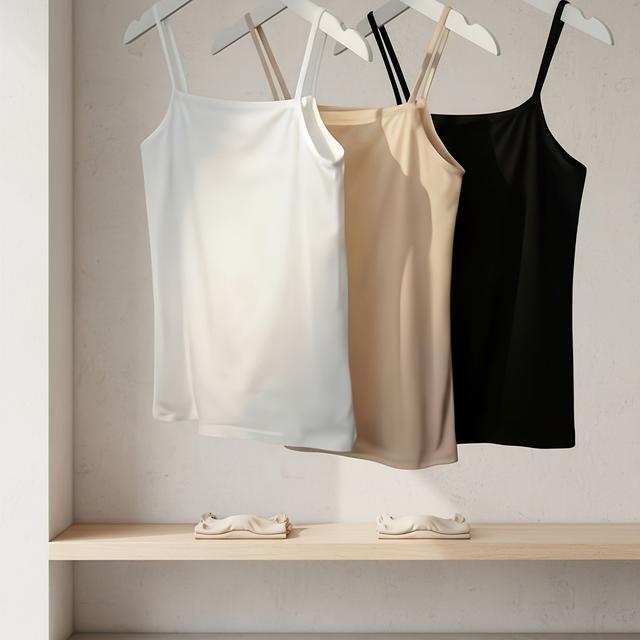 TEMU Pack de Tres Camisetas de Tirantes para Mujer - Diseño de Color Sólido - para Uso - Estilo Elegante y Romántico - Moderno y - Para Usar Sola o como Capa - y Puro