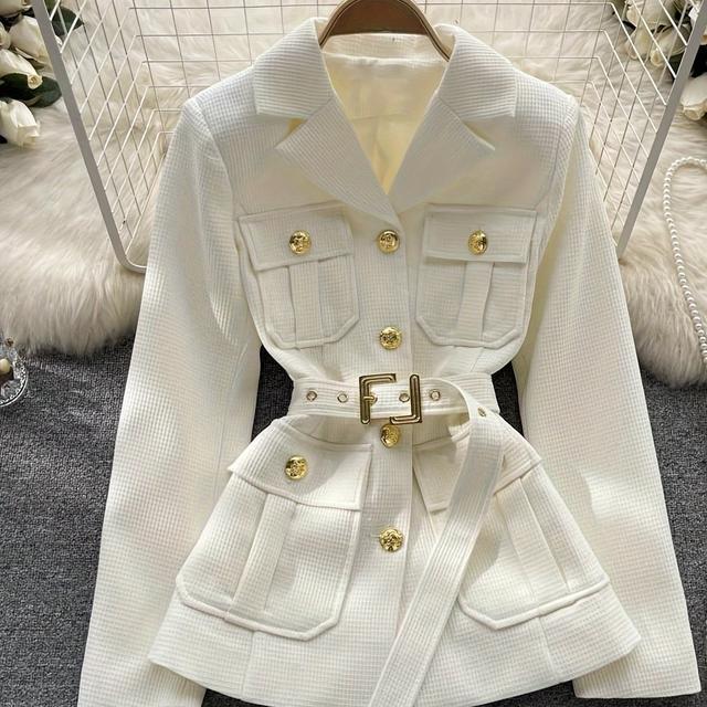 TEMU Dames Witte Gegordelde Blazer voor Lente en Herfst