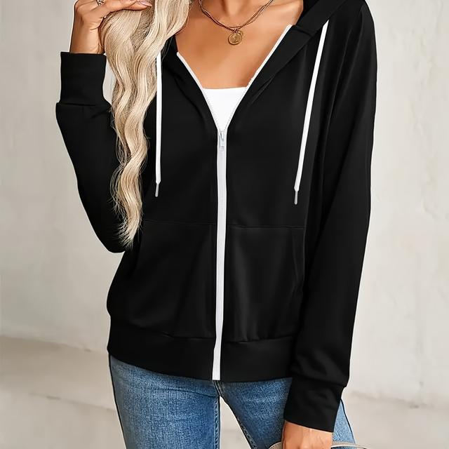 TEMU Modna Bluza z Kapturem dla Kobiet – Jednokolorowa, Długi Rękaw, Casual Sportowa z Regulowanym Sznurkiem i Gładkim Zamkiem – Wygodna i Trendowa