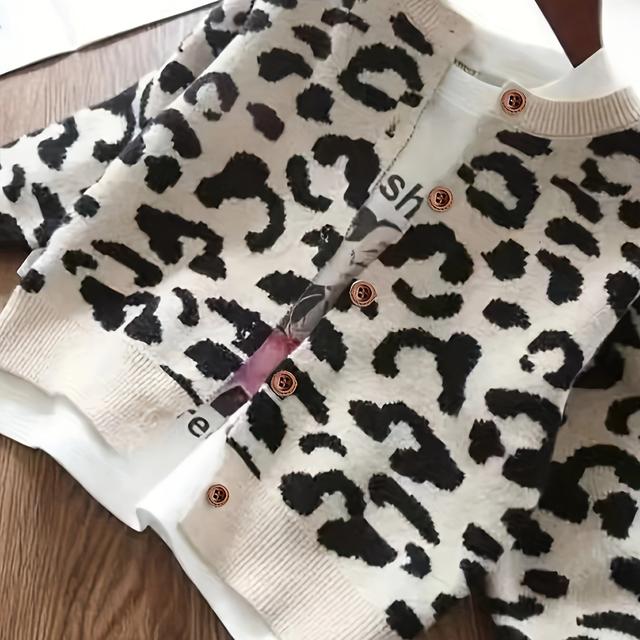 TEMU Mädchen Cardigan Strickpullover Stylischer Leopardenmuster Mantel Oberbekleidung 2024 Frühling/Herbst Neuer Trend