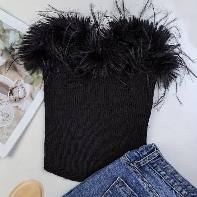 TEMU Frühling-Sommer Tube Top Crop Sweater mit Eleganter Damenstrickware für einen Urlaubs-Look