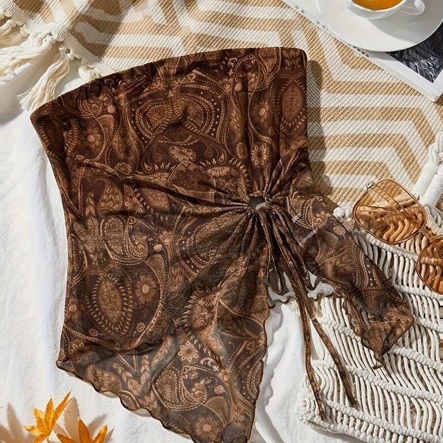 TEMU tirantes para mujer con hombros descubiertos, estampado, malla y bajo asimétrico para vacaciones