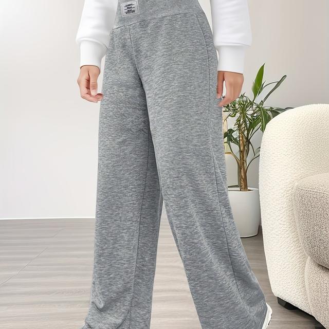 TEMU Pantalones largos casuales de color sólido, cintura ancha y pierna recta para niñas, para exteriores