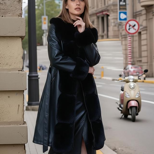 TEMU Women's Autumn/winter Pu Jacket, Warm Casual Hooded Drawstring Coat With