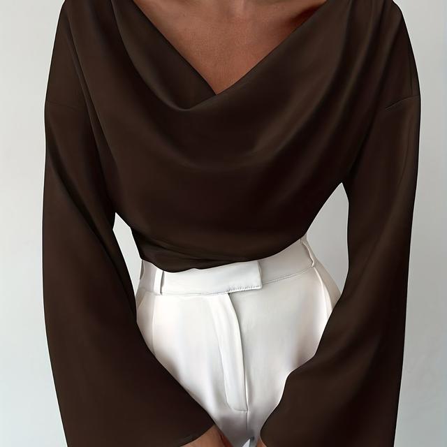 TEMU Camisa de Manga Larga Elegante para Mujer, Cuello con Volantes, Manga Acampanada, Ajustada y de Moda para el Otoño