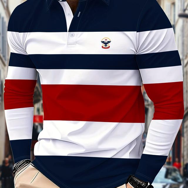 TEMU Selección de Yang Si Yao: Camisa de Larga para Hombre, Estampado Digital 3D, Cuello Giratorio Casual, Rayas Coloridas, Transpirable y Cómoda