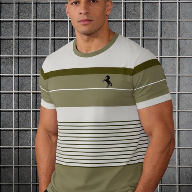 TEMU Men's Stylish Striped Print Short-sleeve Shirt