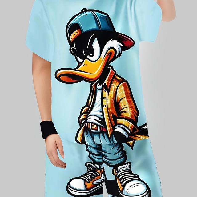 TEMU Jungenanzug Mode 3D-Druck Kurzarm-Pullover mit Shorts, Jungen-Outdoor-T-Shirt und Shorts Set – Perfekt für draußen