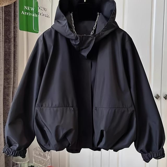 TEMU Unique And Stylish Casual Hooded Windbreaker, A Trendy Short Jacket For Women, Perfect For Spring And Autumn, Featuring A Loose Fit.