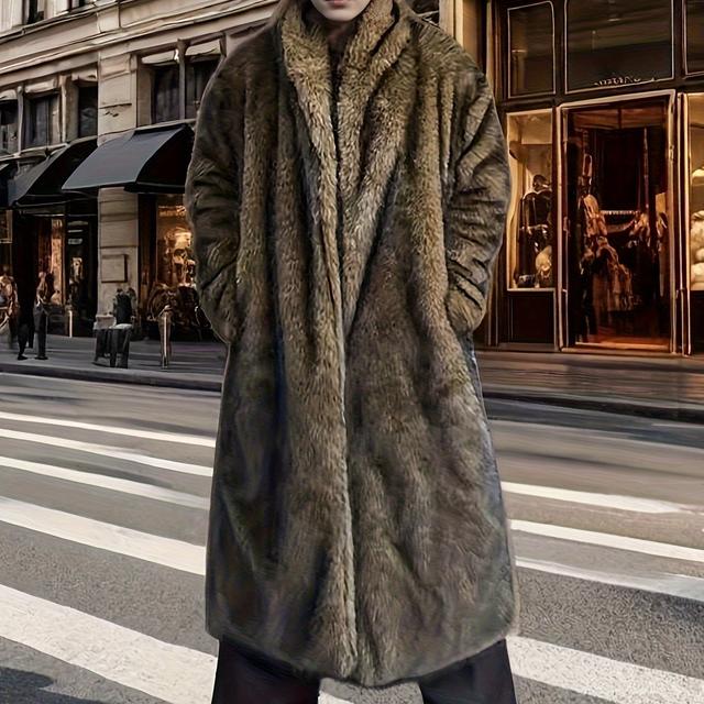 TEMU Men's New Faux Fur Collar Long Mink Coat Winter Windproof Casual Overcoat Oversized