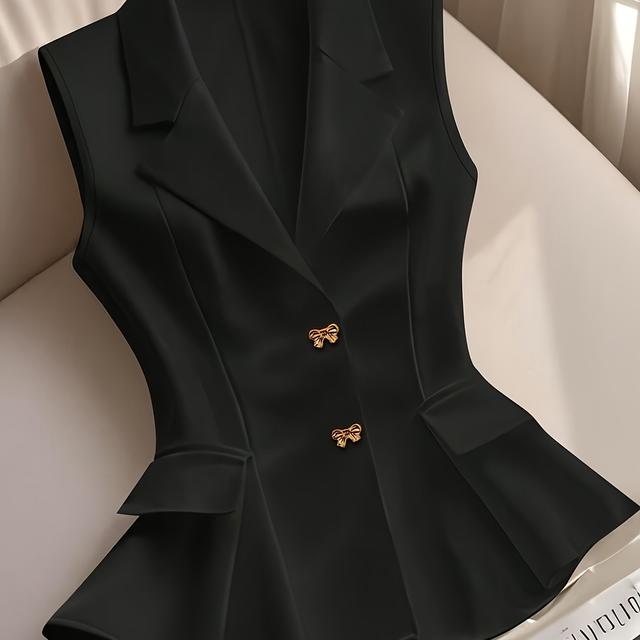 TEMU 우아한 민소매 A라인 , V넥, 나비 버튼 | 단색, 싱글 브레스트, 봄/여름