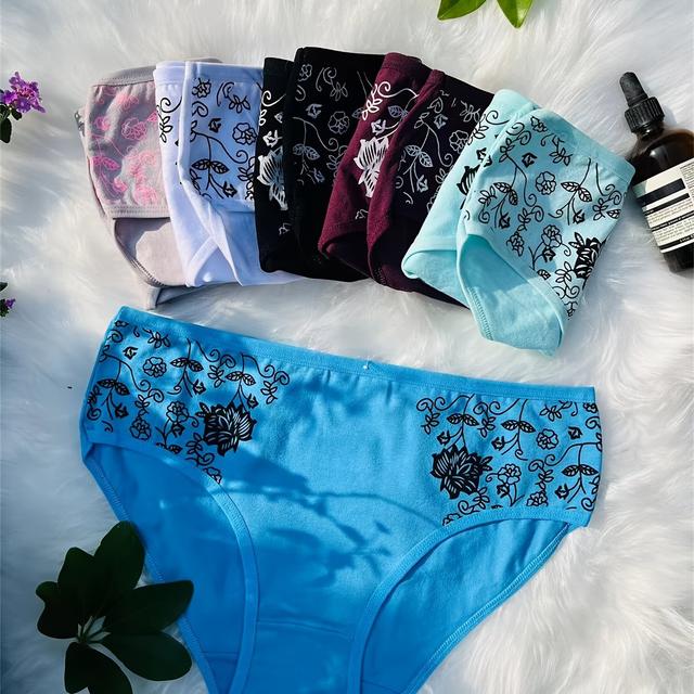 TEMU 6pcs/set Mid-rise Printed Women's Shapewear Breathable Panties Sexy Comfortable Women's Lingerie