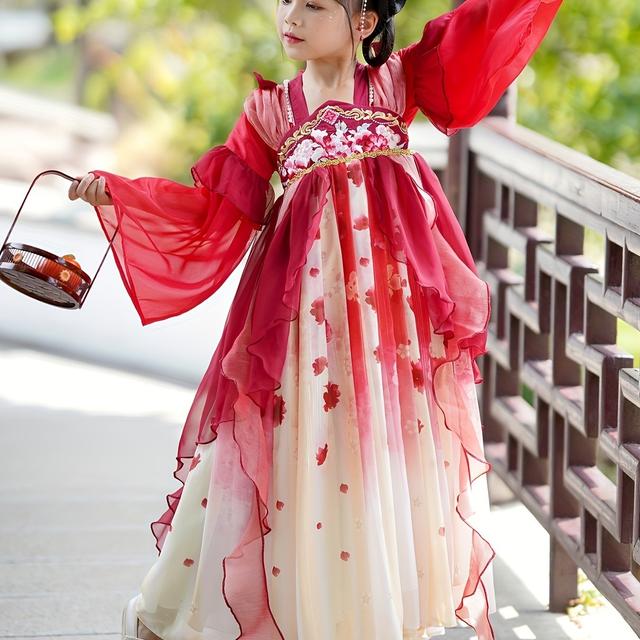 TEMU Girl's Hanfu Mid-autumn Festival Dress Chinese Style Flowing Fairy Ancient Dress