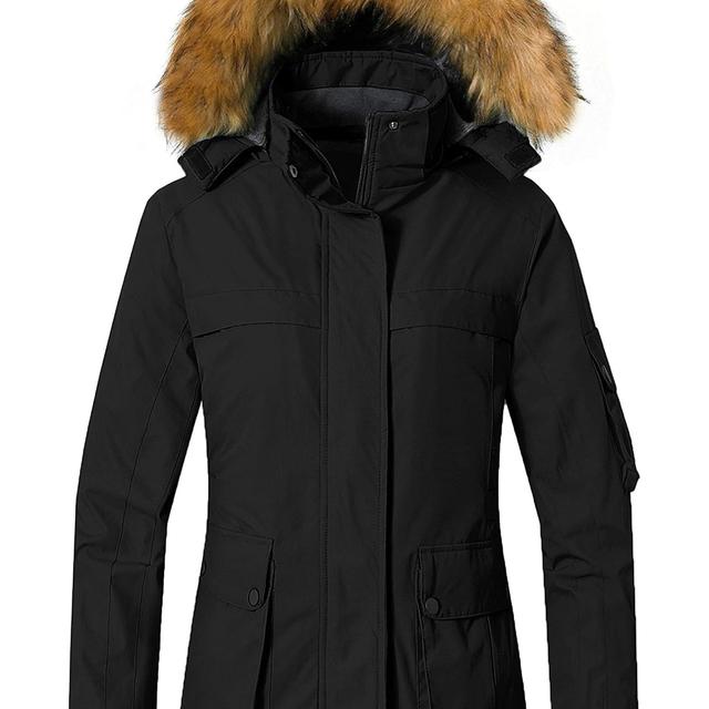 TEMU Women's Winter Ski Jacket, Wantdo Brand, Polyester, , Hooded, Solid Color, Regular Fit, Long Sleeves, Zipper Front, Waterproof, No Belt, Regular Hem, Pockets, For Outdoor Activities