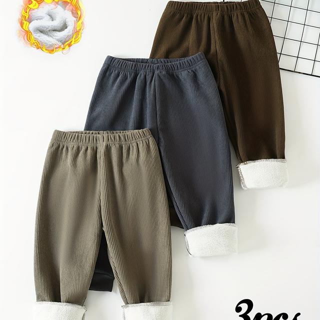TEMU 소년용 3피스 플리스 안감 스포츠 팬츠: 편안하고 스타일리시한 가을/겨울 아웃도어 바지 멀티 세트