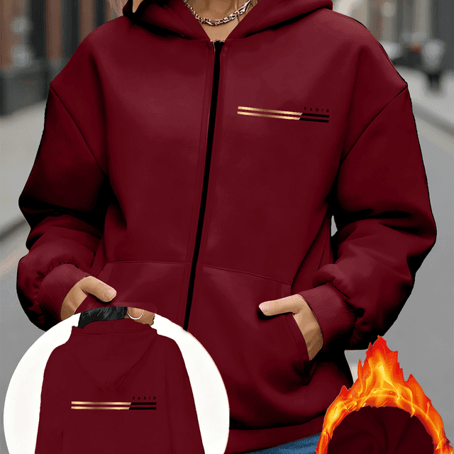 TEMU 1pc Sudadera con Capucha y Cremallera para Mujer, Estilo Y2K, Gráficos y Dorado, Estampado de Letras, Cómoda y Transpirable, Forrada, Casual para Otoño e Invierno, Poliéster, Elegante