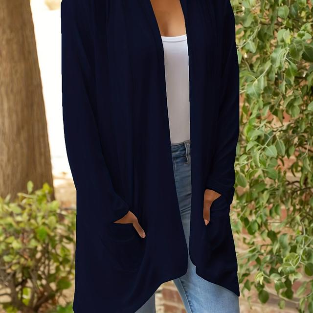 TEMU Damen Plus-Size Freizeit-Strickjacke - Einfarbig, Langarm mit Seitentaschen, Offener Mantel für Frühling & Herbst