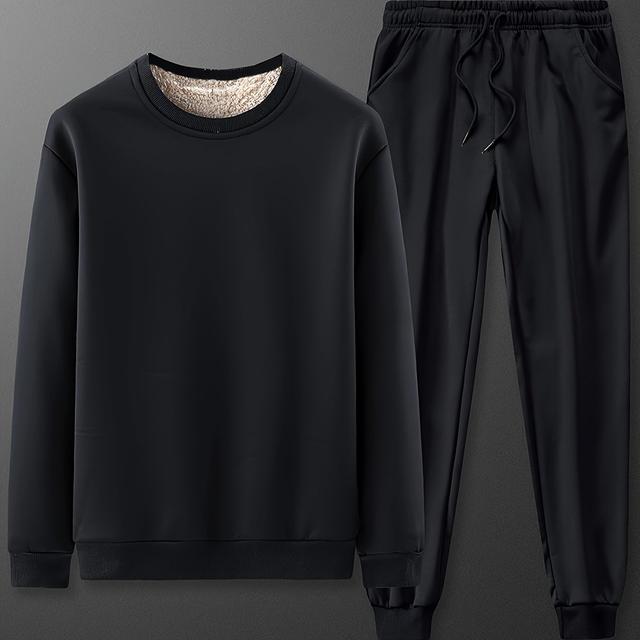 TEMU Einfarbiges Herren-Sweatshirt Mit Rundhalsausschnitt Und Jogginghose Mit Kordelzug