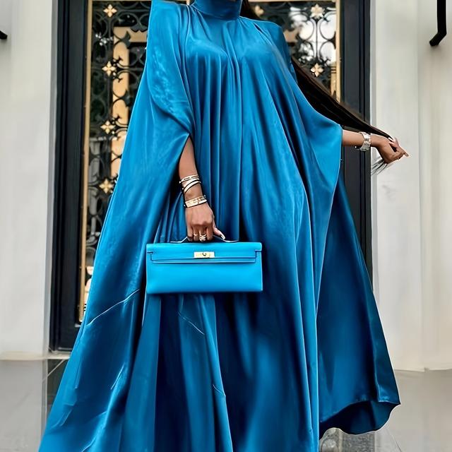 TEMU プラスサイズの無地ルーシュマキシカフタンドレス、トなモックネックバットスリーブドレス、レディースプラスサイズの服