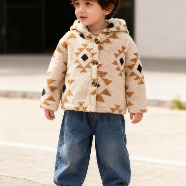 TEMU Boys' Cozy Fleece-lined Hooded Jacket - Cute Print, Perfect For Fall/winter & Christmas Parties