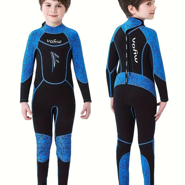 TEMU Jungen Neopren-Wetsuit mit Rückenverschluss, Ganzkörper-Badeanzug für Schwimmen, Surfen und Kajakfahren – Warmhalte-Schwimmkleidung