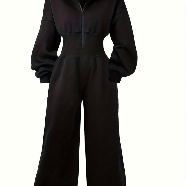 TEMU Mono Casual de Moda para Mujer, Mono con Capucha de Color Sólido, Cintura con Cremallera y Suéter Holgado, Mono de Pierna Ancha y Versátil para a Día, Ropa de Cintura , Estilo