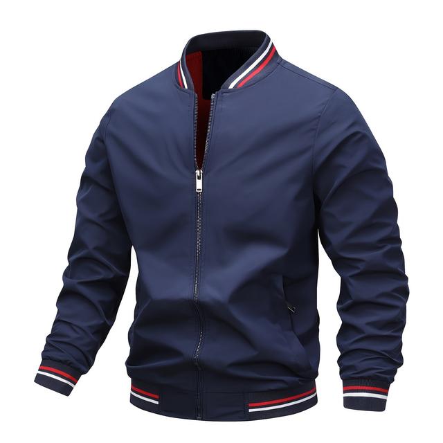 TEMU 1pc Of Stylish Thin Jacket For Men Suitable For Spring And Autumn, Perfect For Baseball, Climbing, And Casual Wear, Featuring A Solid Color, Slim Fit, Collar, And Zipper