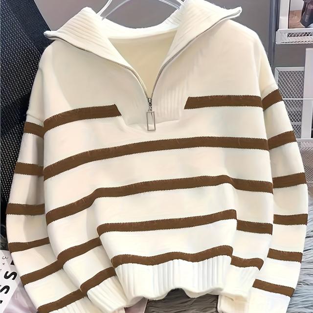 TEMU Damenpullover, Herbst/Winter-Kleidung, verdickte Innenschicht, neuer Stil 2025, gestreiftes Unterzieh-Top mit Reißverschluss, hochwertiges Stück