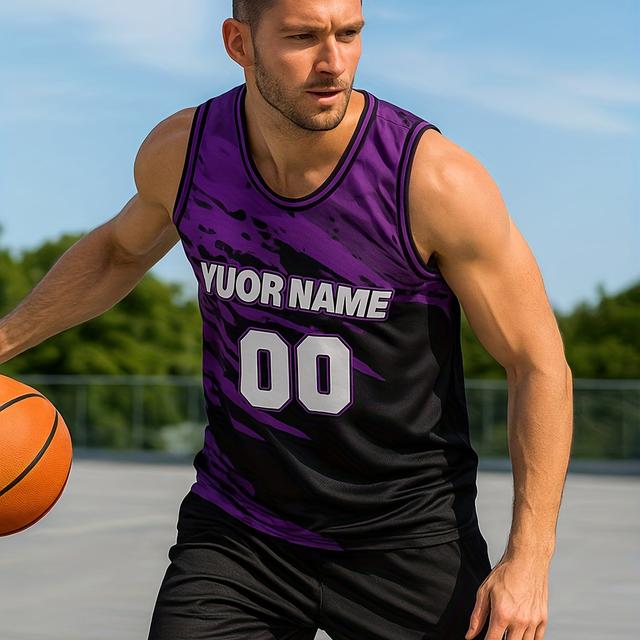 TEMU Custom Name & Number Basketball Jersey - Personalized Sports Shirt With Contrast, Breathable Loose Fit For Men, Team Uniforms, Parties