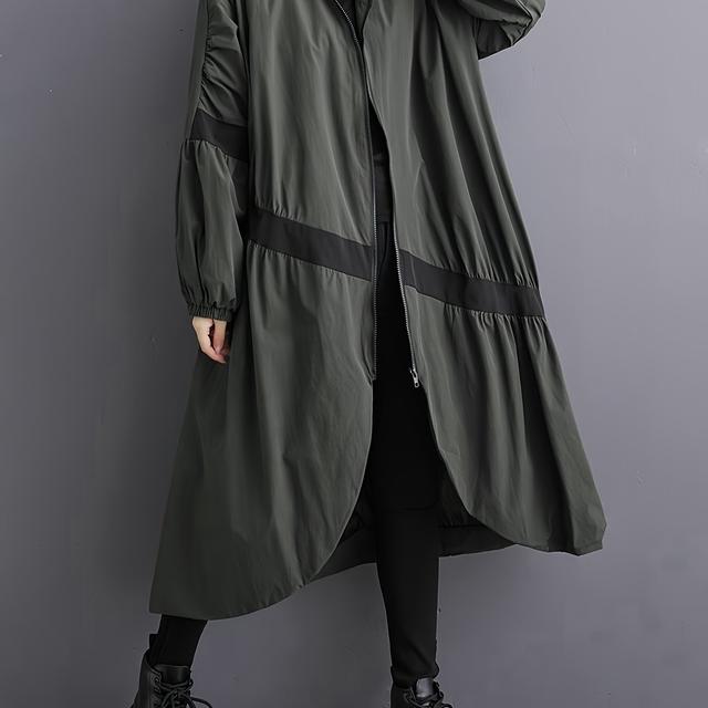 TEMU 일본식 편안한 줄무늬 컬러 블록 디자인 봄과 가을 지퍼 업 스탠드 칼라 카디건 코트 트렌치 코트