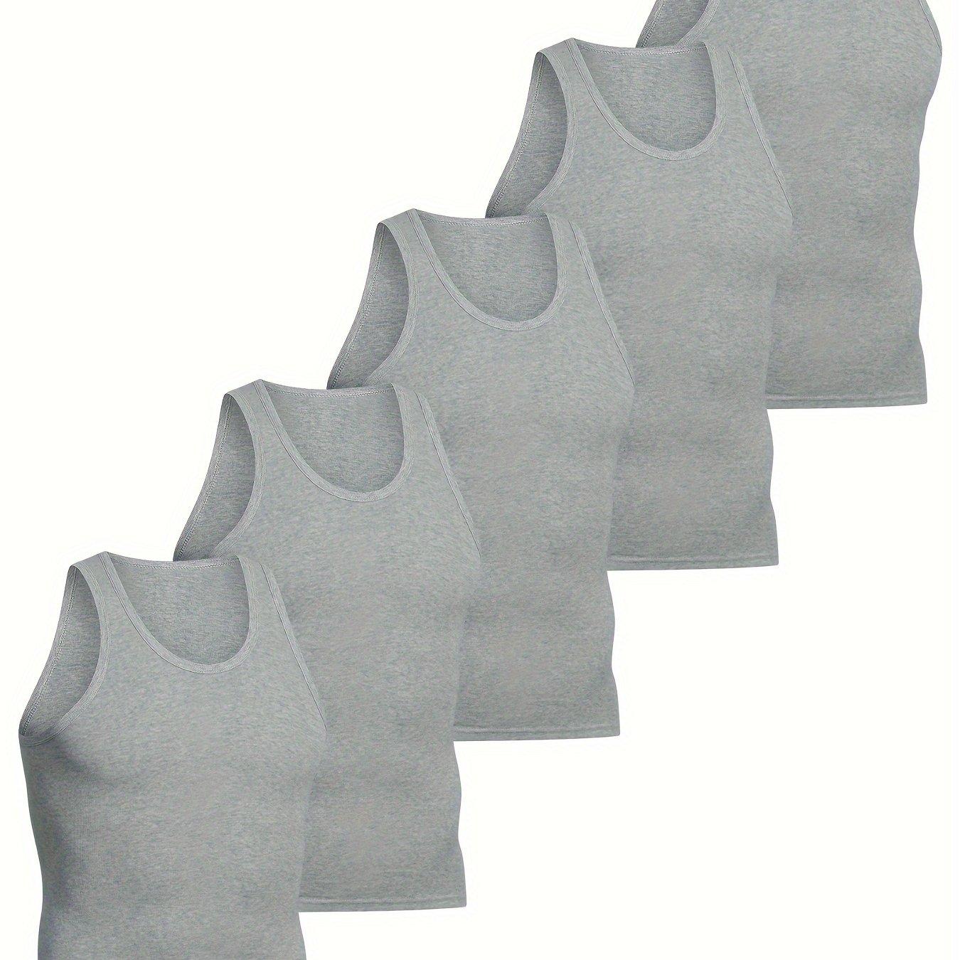 TEMU Set Of 5 Gray Men's Tank Tops, Comfortable And Versatile For Sports, Fitness, And Casual Wear, Sleeveless Solid Color Undershirts