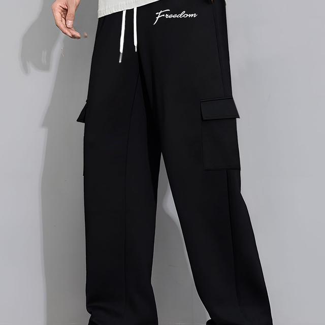 TEMU بنطلون عمل رجالي بجيب برباط، نمط مستقيم فضفاض وعصري، مناسب للترفيه والرياضة.