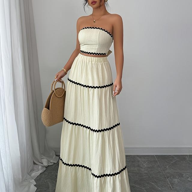 TEMU Nieuwe zomerse Boheemse stijl modieuze tube top en skort set, vakantie casual chique 2-delige outfit voor dames