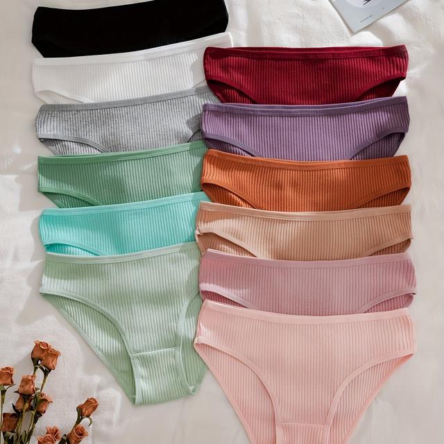 TEMU Eine Packung mit 12 gemischtfarbenen, gestreiften, bequemen und atmungsaktiven Dreieckslätzchen, süße Unterwäsche