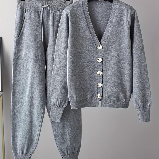TEMU Vrouwen Tweedelige Set met Lange Mouw Cardigan en Broek met Trekkoordzakken, Casual Thuisoutfit voor Hardlopen