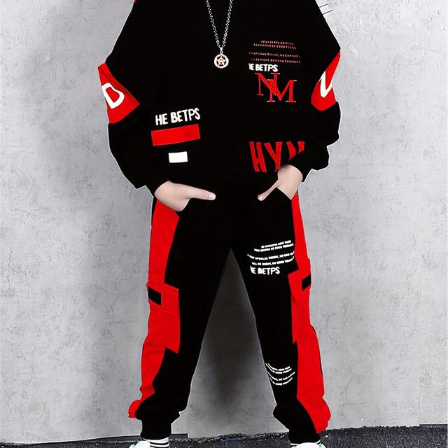 TEMU Boys' Autumn Hoodie Set 2024 New Style Autumn Fashionable Boys' Sports Explosive Street Spring And Autumn Fashion, Outdoor