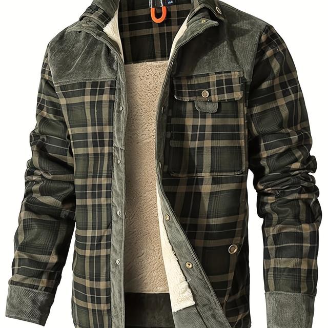 TEMU Men's Casual Polyester Plaid Long Sleeve Regular Fit Lapel Single Breasted Weekend Jacket For Fall/winter