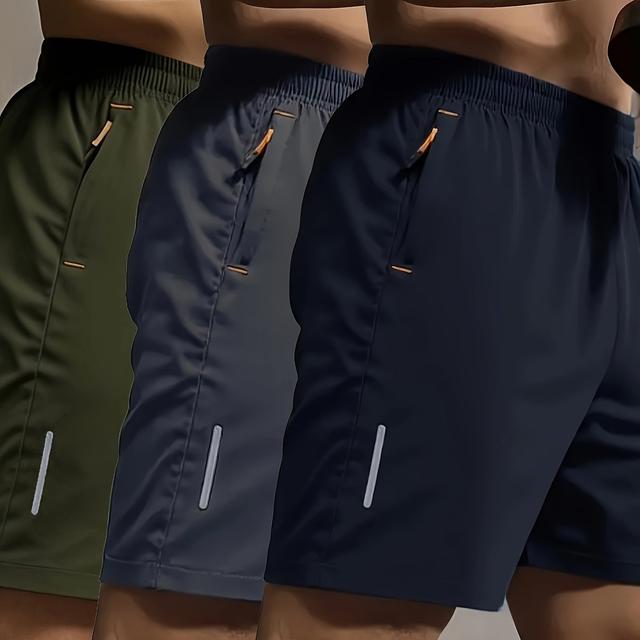 TEMU 3pcs Men' Color Athletic Shorts - Breathable, Quick-dry, Zipper Pockets, Lightweight & Moisture-wicking, Running, Sports, And Casual Wear, Sports Shorts|casual Athleticwear|zippered Shorts