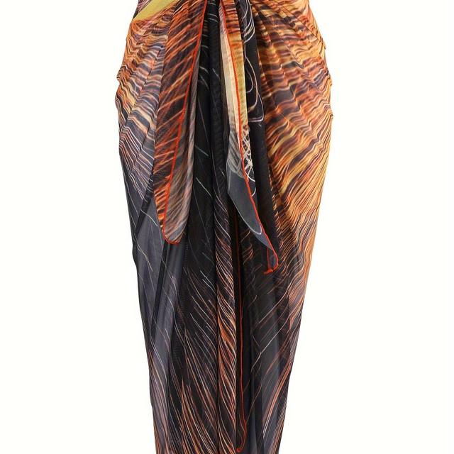 TEMU Women's Bohemian Beach Cover-up Sarong, Printed Beach Wrap, Fashionable Beachwear For Summer