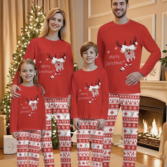 TEMU Christmas Versatile 3d Printed Family Outfit For Multiple Occasions, Family Gathering, Crew Neck, Long Sleeves And Pants Set, Fashionable Family Outfit, For Outdoor