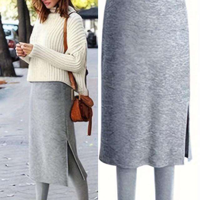 TEMU プラスサイズ レディーススリムパンツ 高品質スカート付き スリムボトム 春秋通勤・レジャー用 無地スリムパンツ