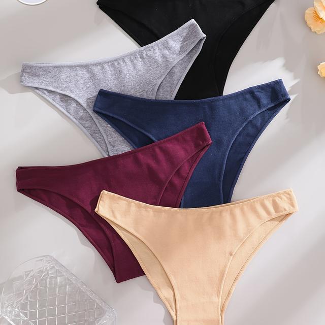 TEMU sada 5 ks jednobarevných nízkých minimalistických brazilských kalhotek, měkké, pohodlné a prodyšné dámské spodní prádlo