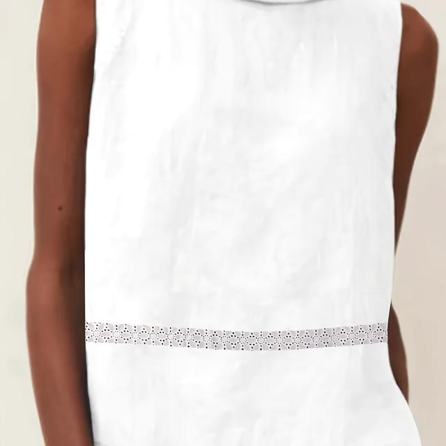 TEMU Loose Solid Color Sleeveless Top With Lace Trim And A Collar