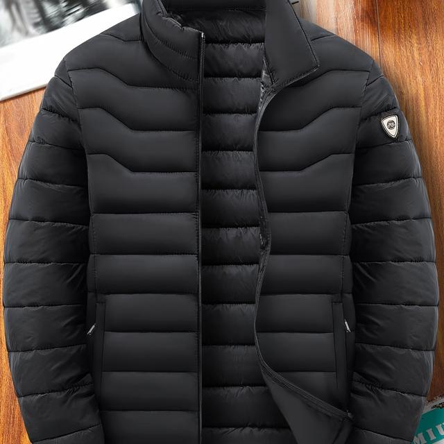 TEMU Men's Autumn Winter Solid Color Lightweight Warm Windproof Jacket For Cold Weather With Zipper Pockets