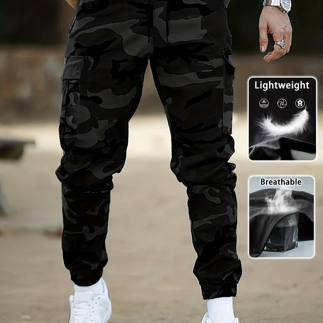 TEMU Men's Camouflage Pants With Letters - Cargo Trousers, Drawstring Waist & Flip Cover Pocket For Outdoor,, Casual Wear (regular Fit, Spring/fall)