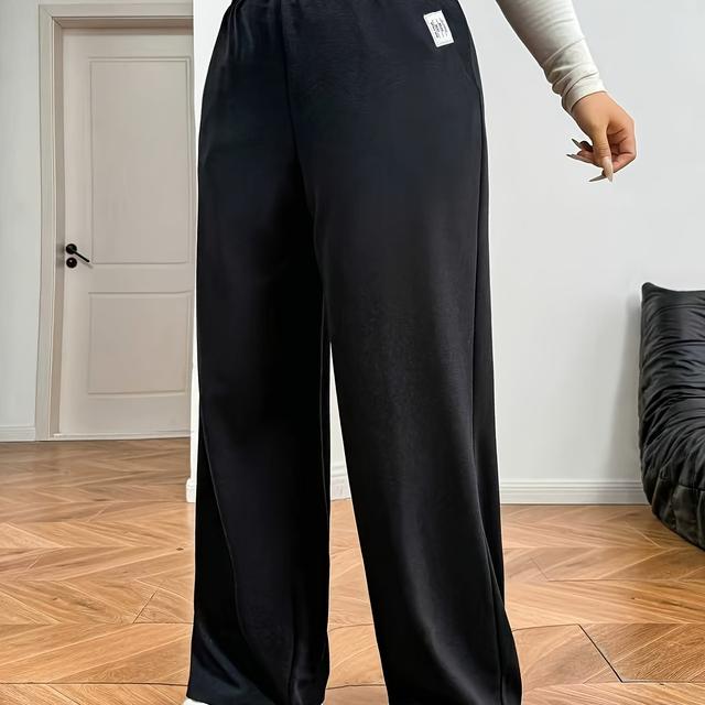 TEMU Plus Size, Plus Size Wide- Solid Color Trousers - Straight- Pants With Pockets, Loose Fit Casual & Elegant Workwear, - Machine Washable Pants Suitable For Wear
