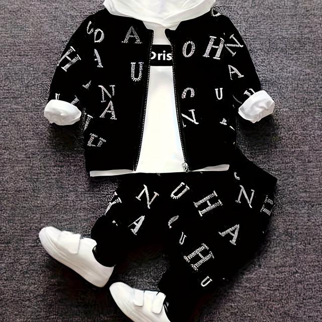 TEMU Boys' Spring/autumn New Long Sleeve Set - Letter -piece Casual Outfit For Kids, Perfect For Outdoor